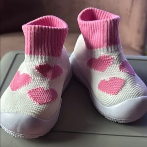 Pink and White Kids Slip-On Shoes with Heart Design